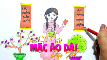 Vẽ Cô Gái Mặc Áo Dài Đón Tết